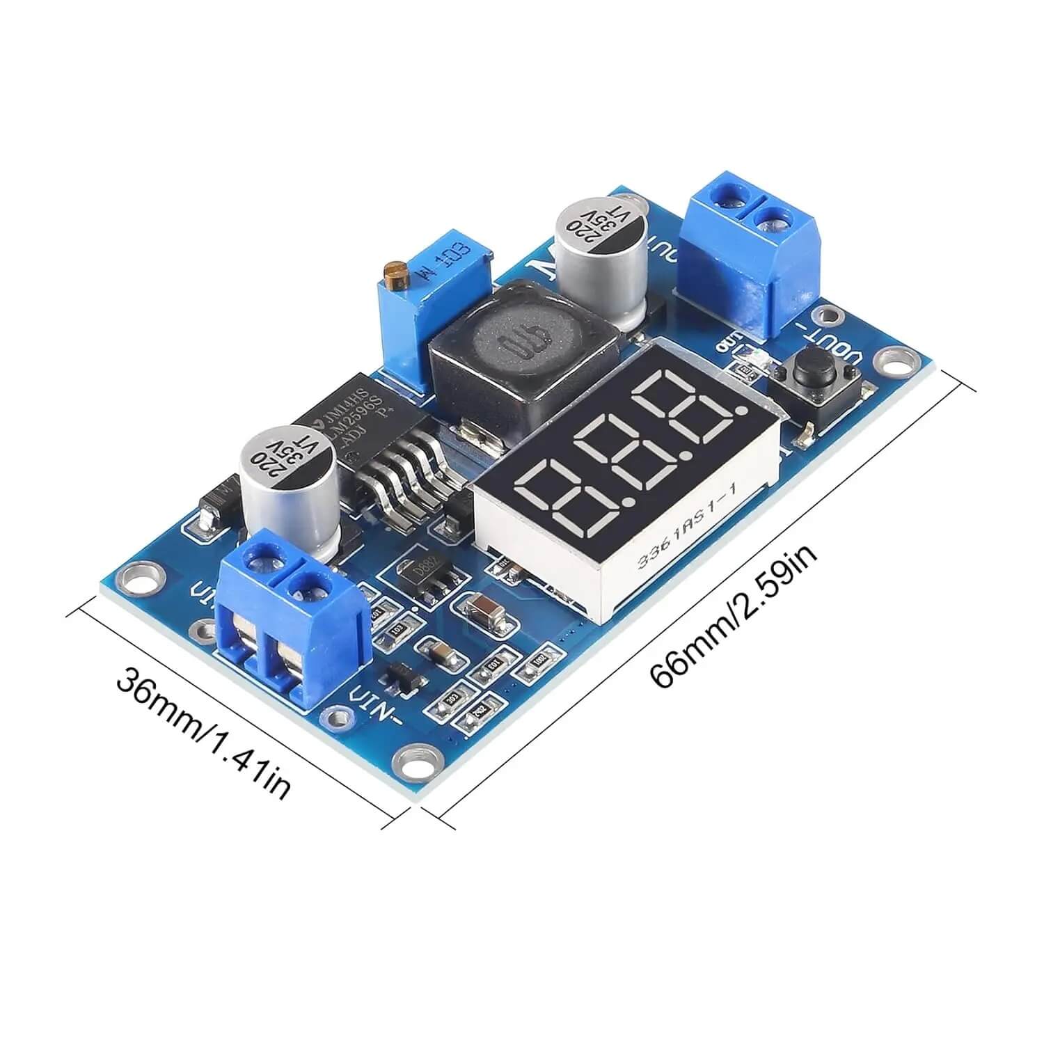 Módulo conversor DC-DC Step-down para 3A LM2596S com display - Entra 3.2 V~40V, sai 35V ~ 1.25V