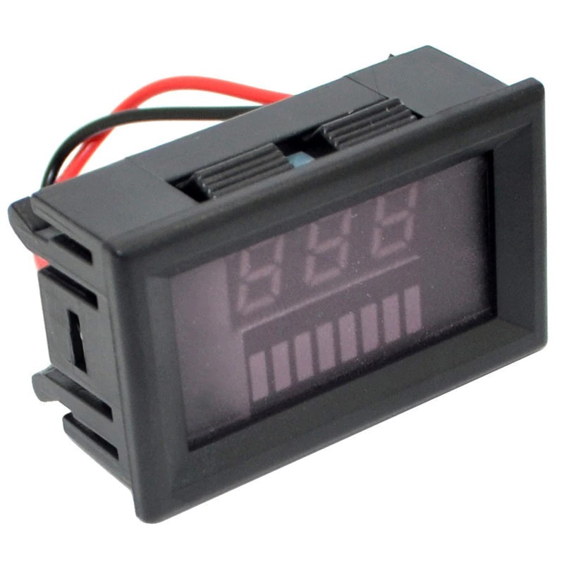 Voltímetro digital medidor de baterias 12V para painel com indicador em barras - Azul