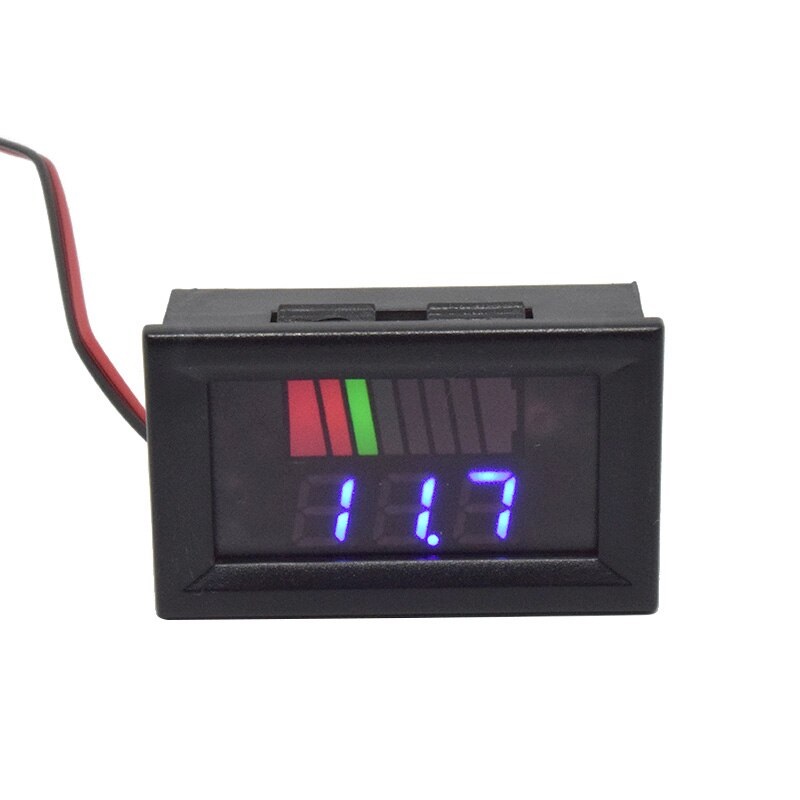 Voltímetro digital medidor de baterias 12V para painel com indicador em barras - Azul