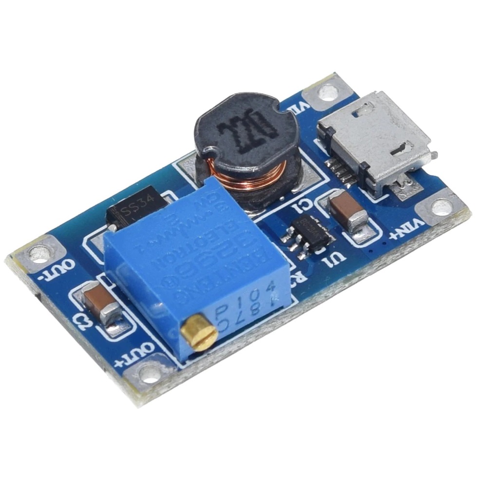 Módulo conversor DC-DC Step-up ajustável 2A - 2-24V para 5-28V - MT3608