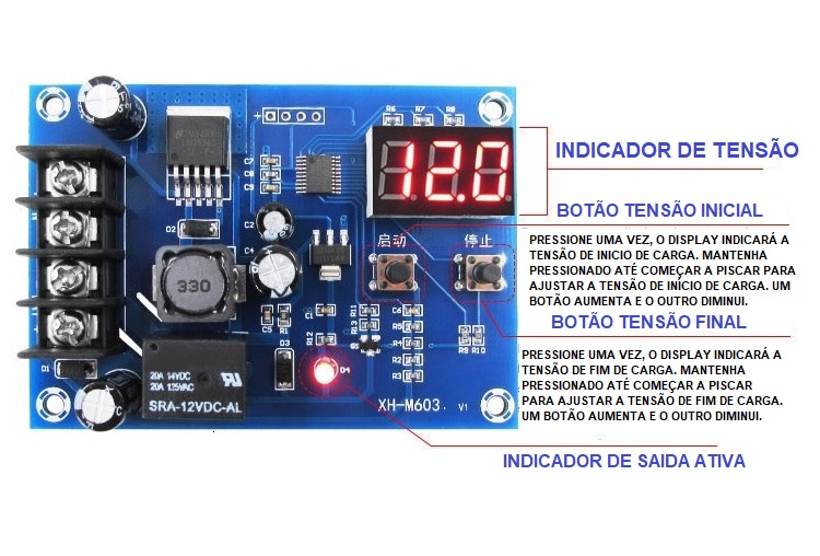 Módulo Controle de carga para bateria 12V a 24V - XH-M603