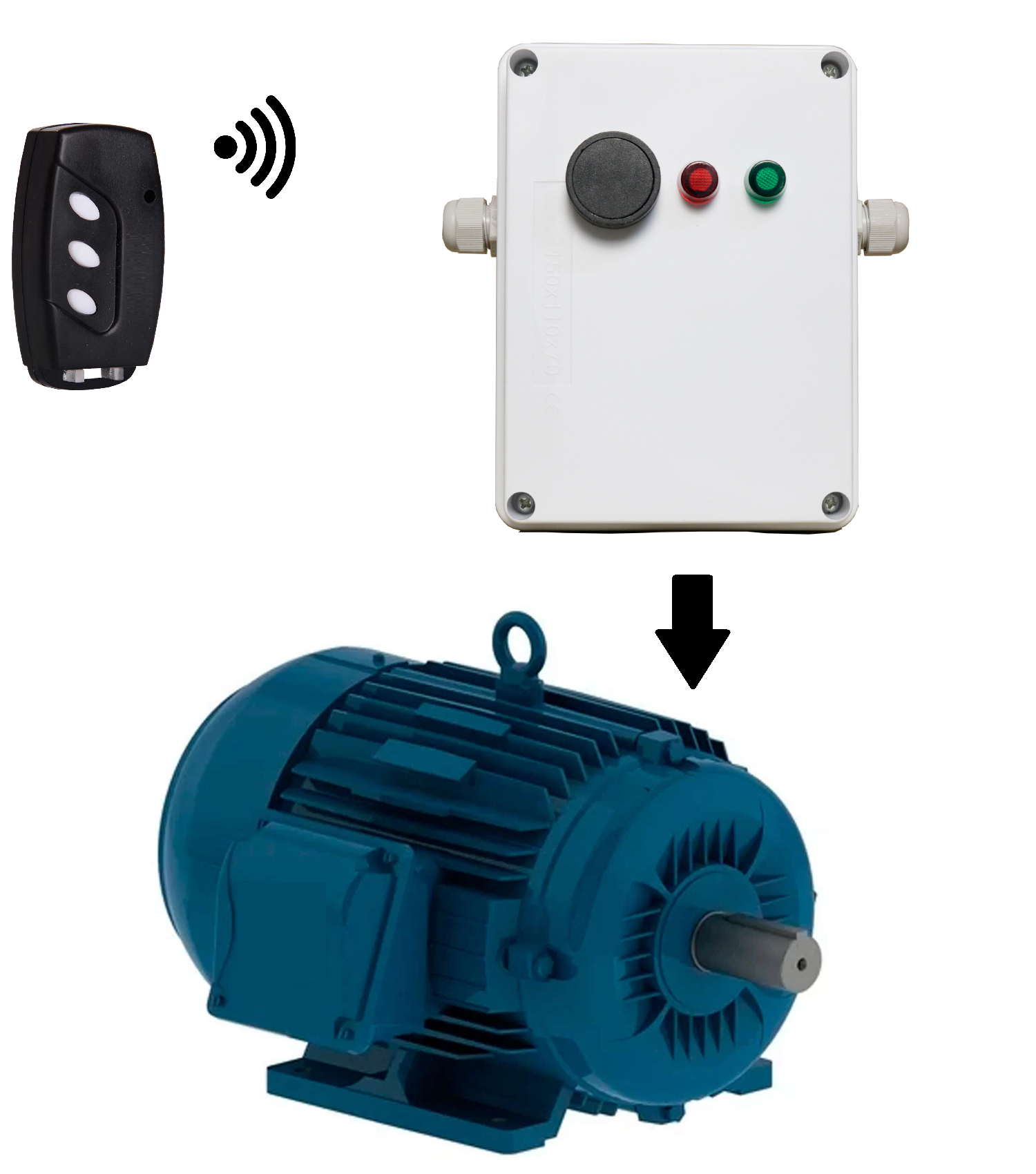 Controle remoto 3 botões + Módulo contator 433Mhz 220V para motor monofásico até 3KW 4CV 4HP CT0...