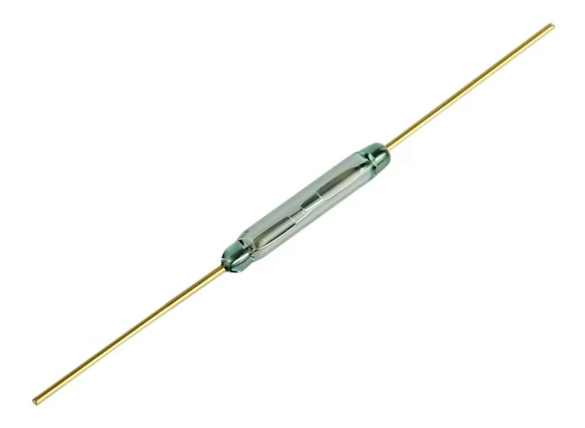 Sensor magnético reed switch normal aberto NA 2x14mm Dourado