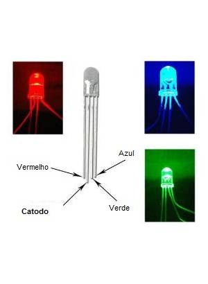 LED RGB 5mm alto brilho com 4 terminais catodo comum - Ideal para aplicações com Arduino e PIC