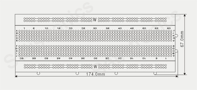 Protoboard 640 pontos + 2 barras de 100 pontos (840 pontos) - tozz com base modelo EPB0051